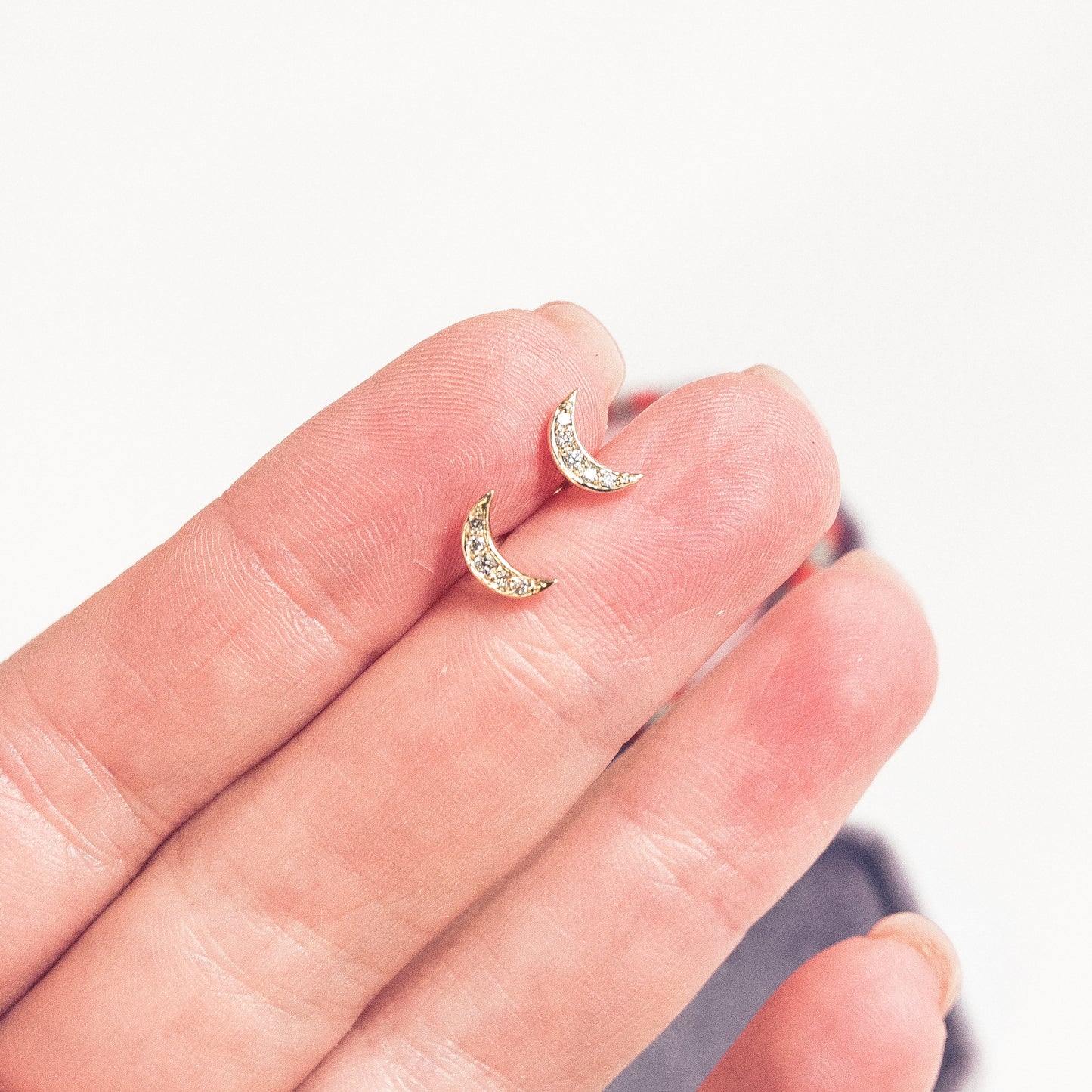 Diamond Half Moon Studs in 9ct Gold