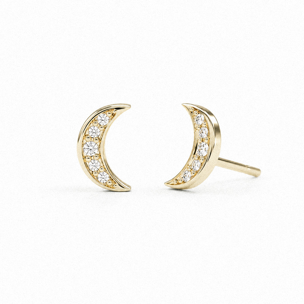 Diamond Half Moon Studs in 9ct Gold