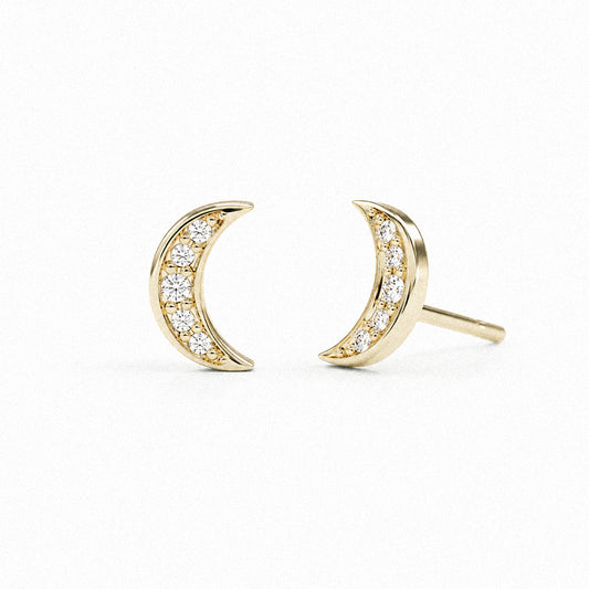 Diamond Half Moon Studs in 9ct Gold